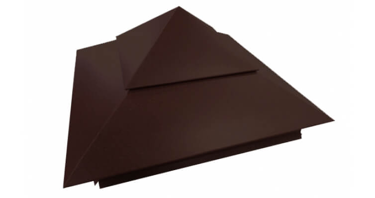 Колпак на столб двойной 390х390мм 0,5 GreenCoat Pural с пленкой RR 887 шоколадно-коричневый